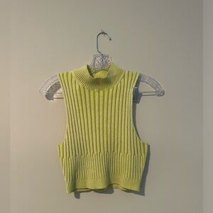 Medium Neon Yellow Ribbed Set | Hi Neck Top, Long Skirt with Slit
